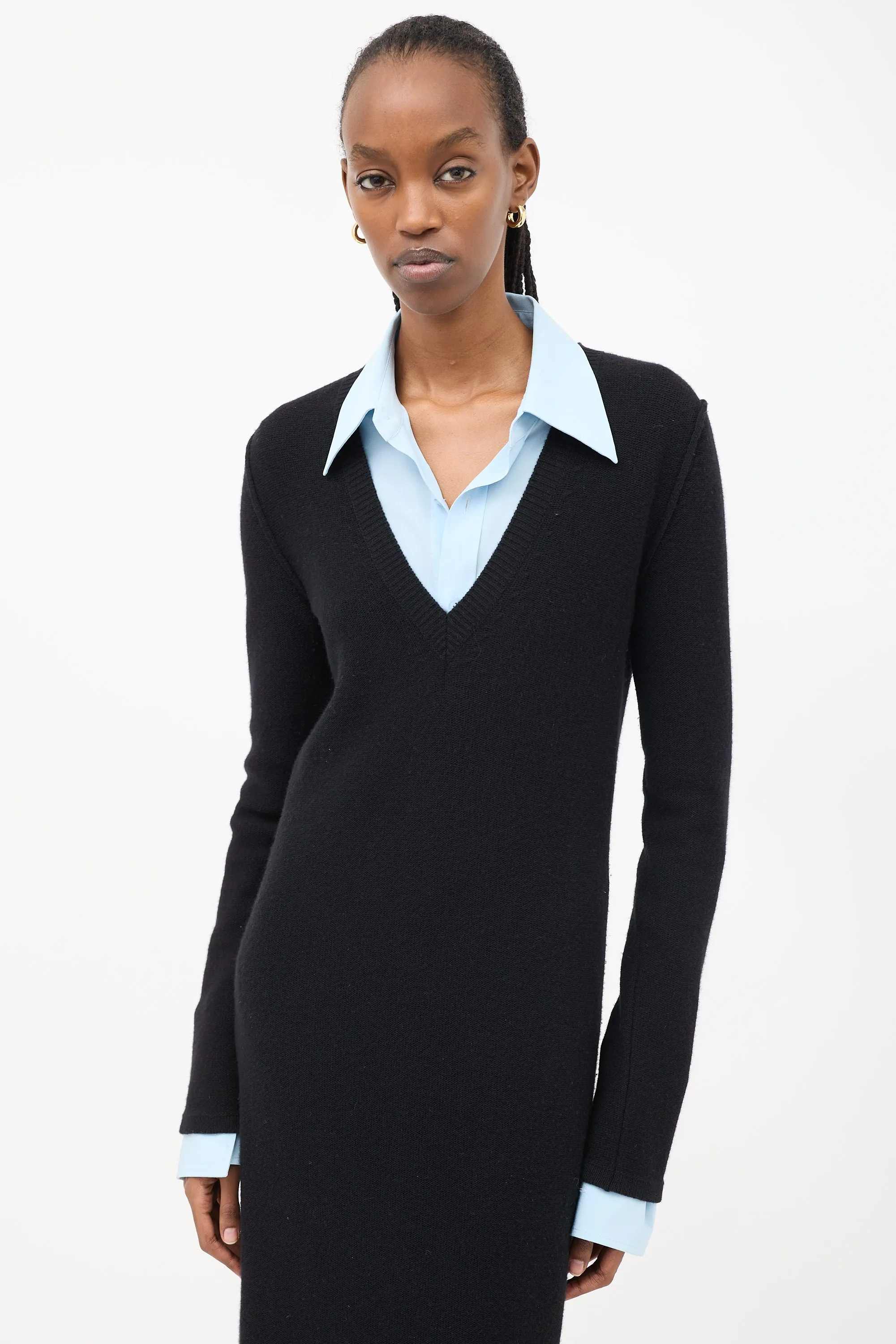 Black Wool & Cashmere Midi Sweater Dress