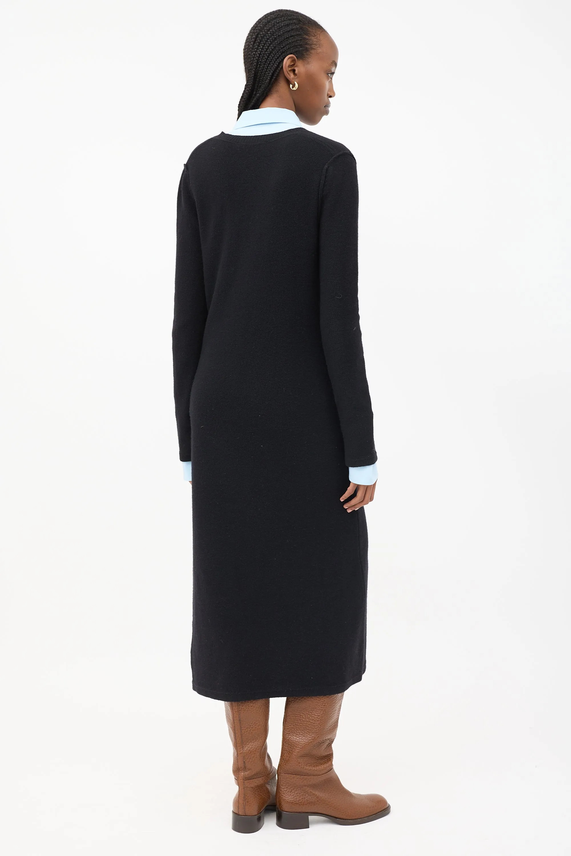 Black Wool & Cashmere Midi Sweater Dress