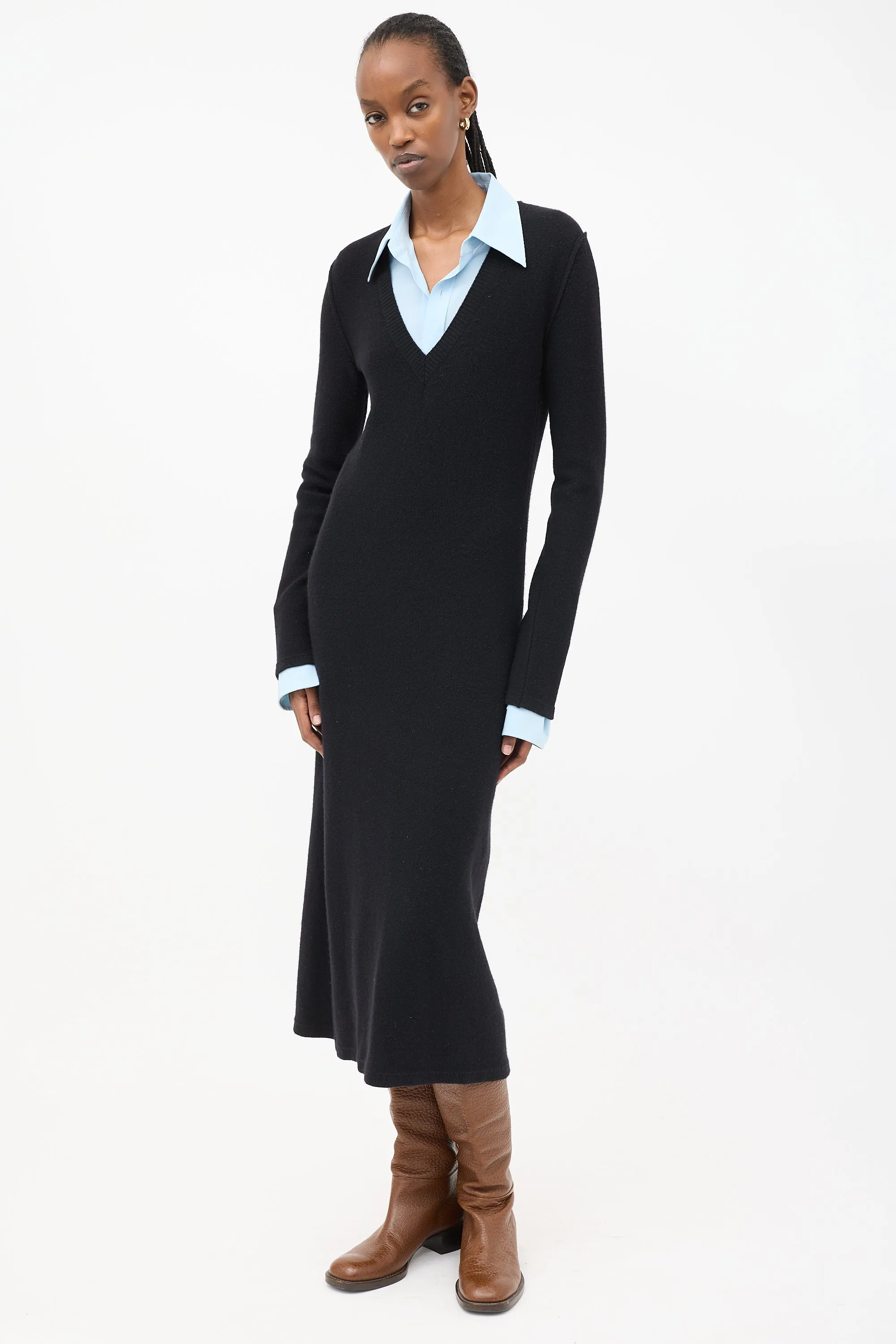 Black Wool & Cashmere Midi Sweater Dress