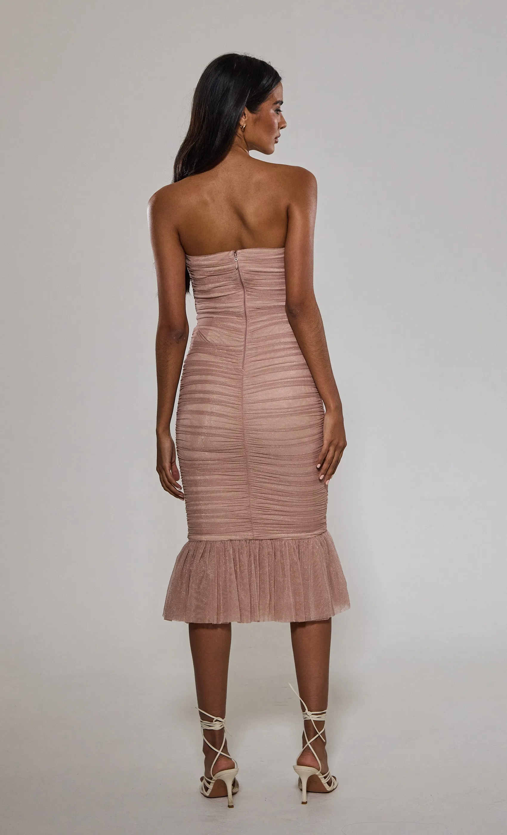 Blush Ruched Sweetheart Fishtail Dress