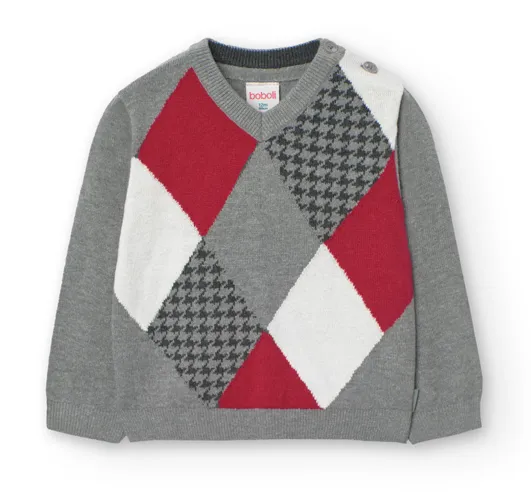 Boboli - Red & Grey Argyle  Pullover