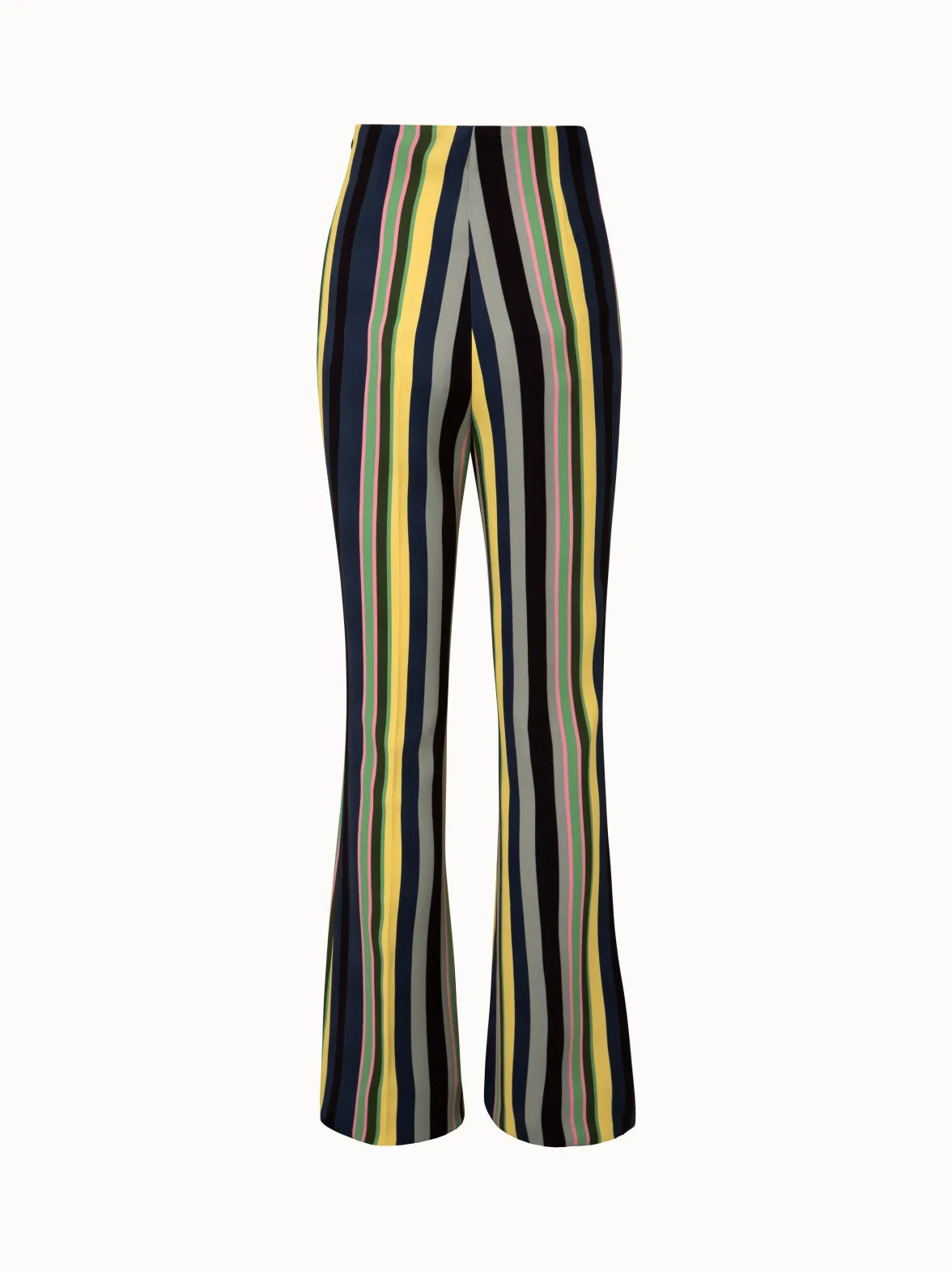 Bootcut Pants with Polychromatic Stripes Print