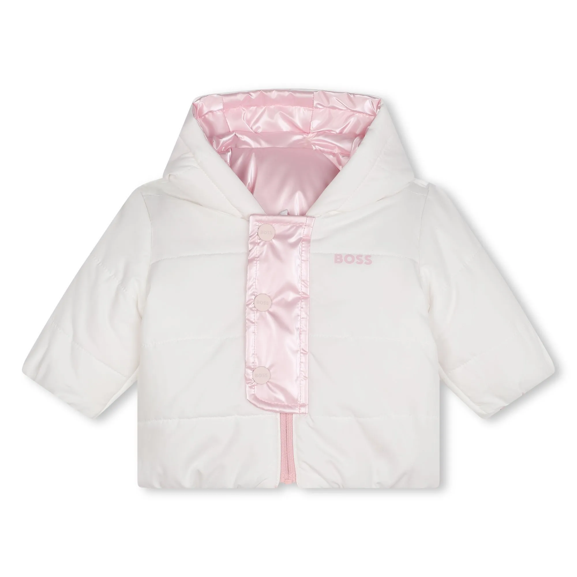 Boss - Pale pink baby reversible puffer jacket