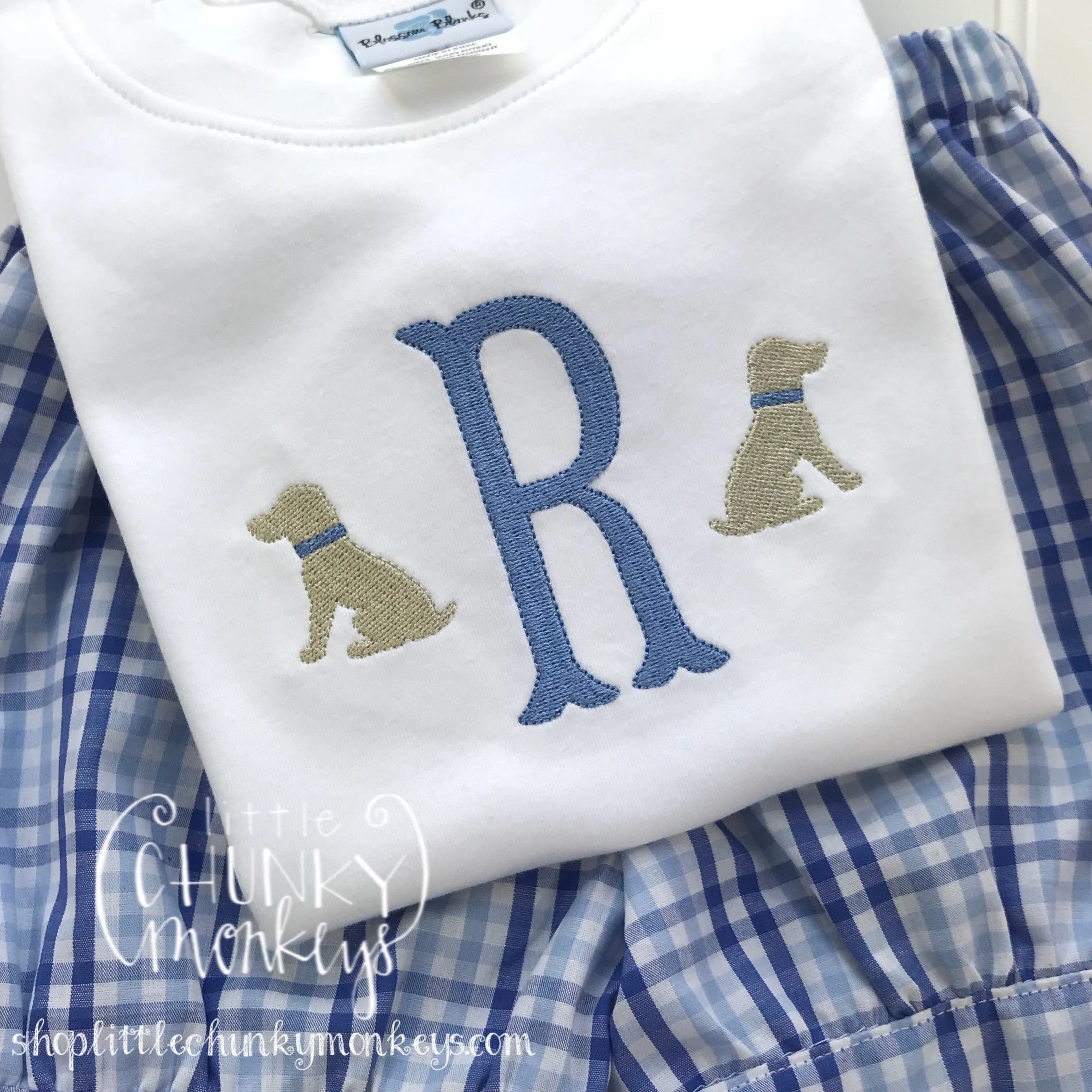 Boy Shirt - Single Initial with Mini Lab Puppy