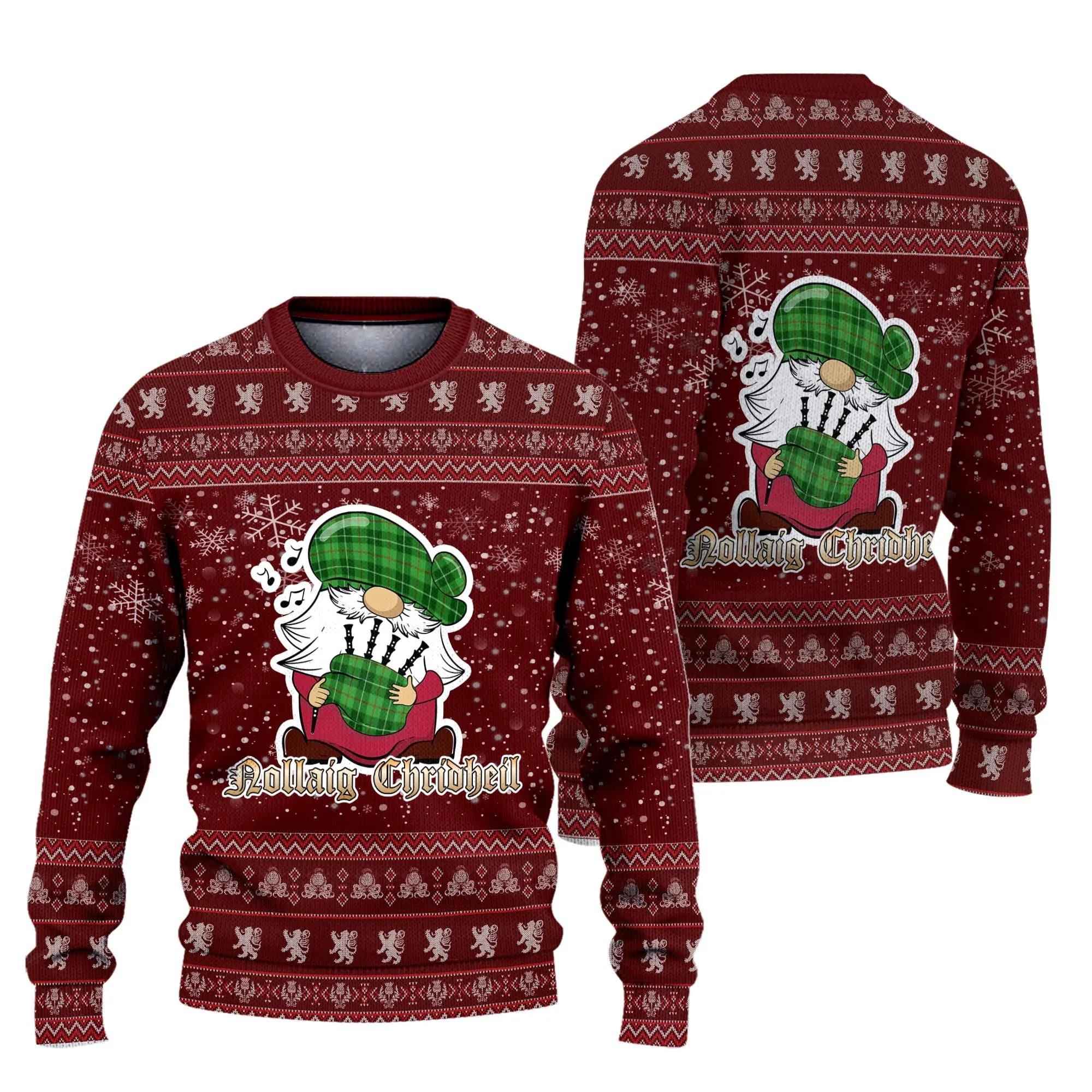 Boyle Clan Christmas Family Ugly Sweater with Funny Gnome Playing Bagpipes