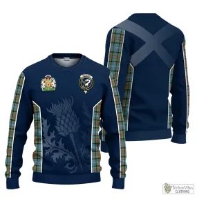 Brisbane Tartan Knitted Sweatshirt with Family Crest and Scottish Thistle Vibes Sport Style