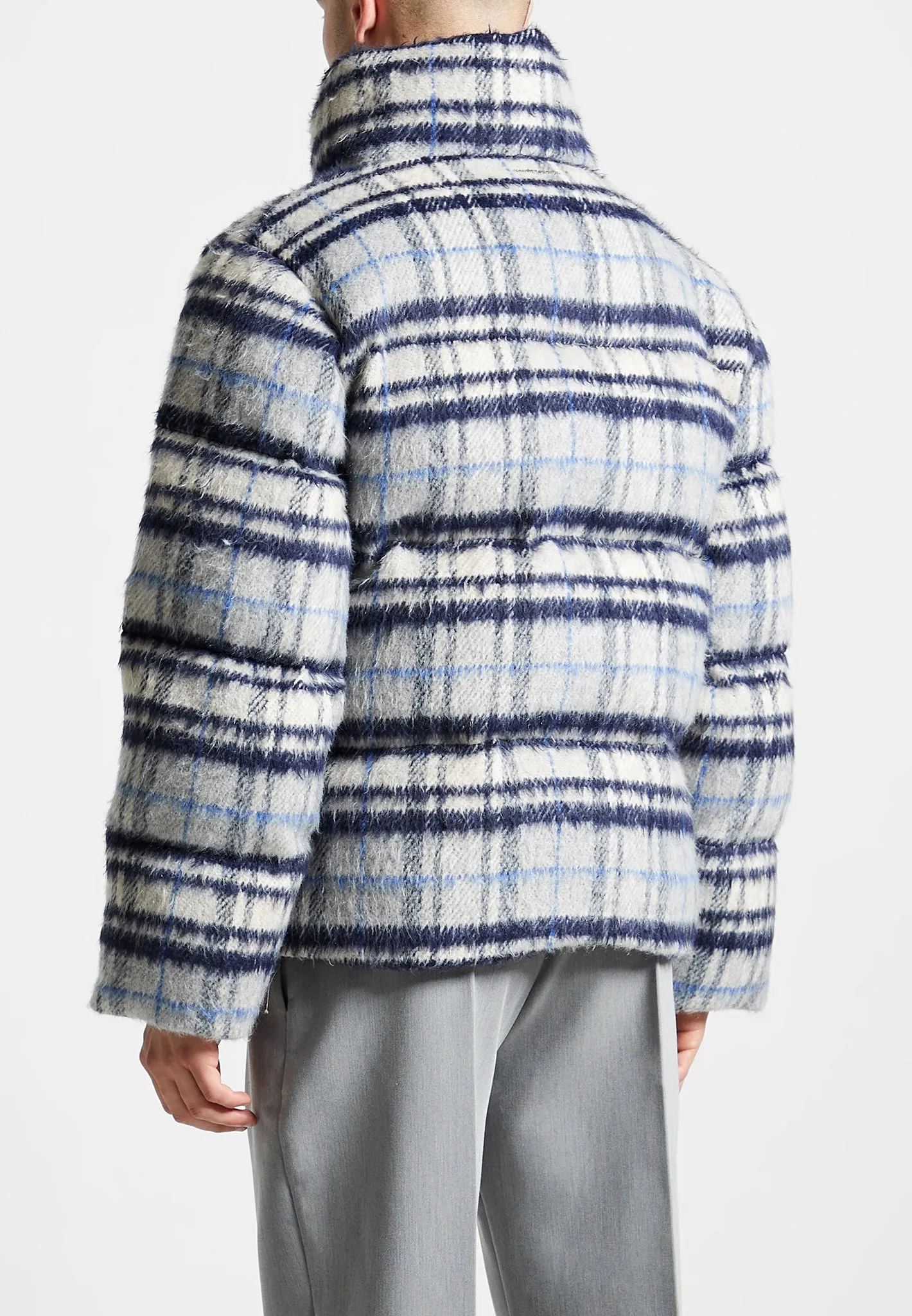 Brushed Check Puffer Jacket - Blue