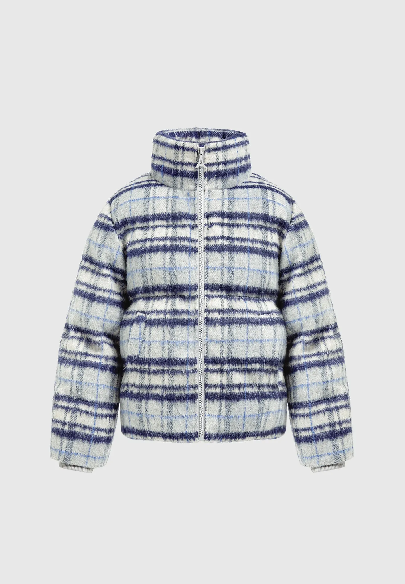 Brushed Check Puffer Jacket - Blue