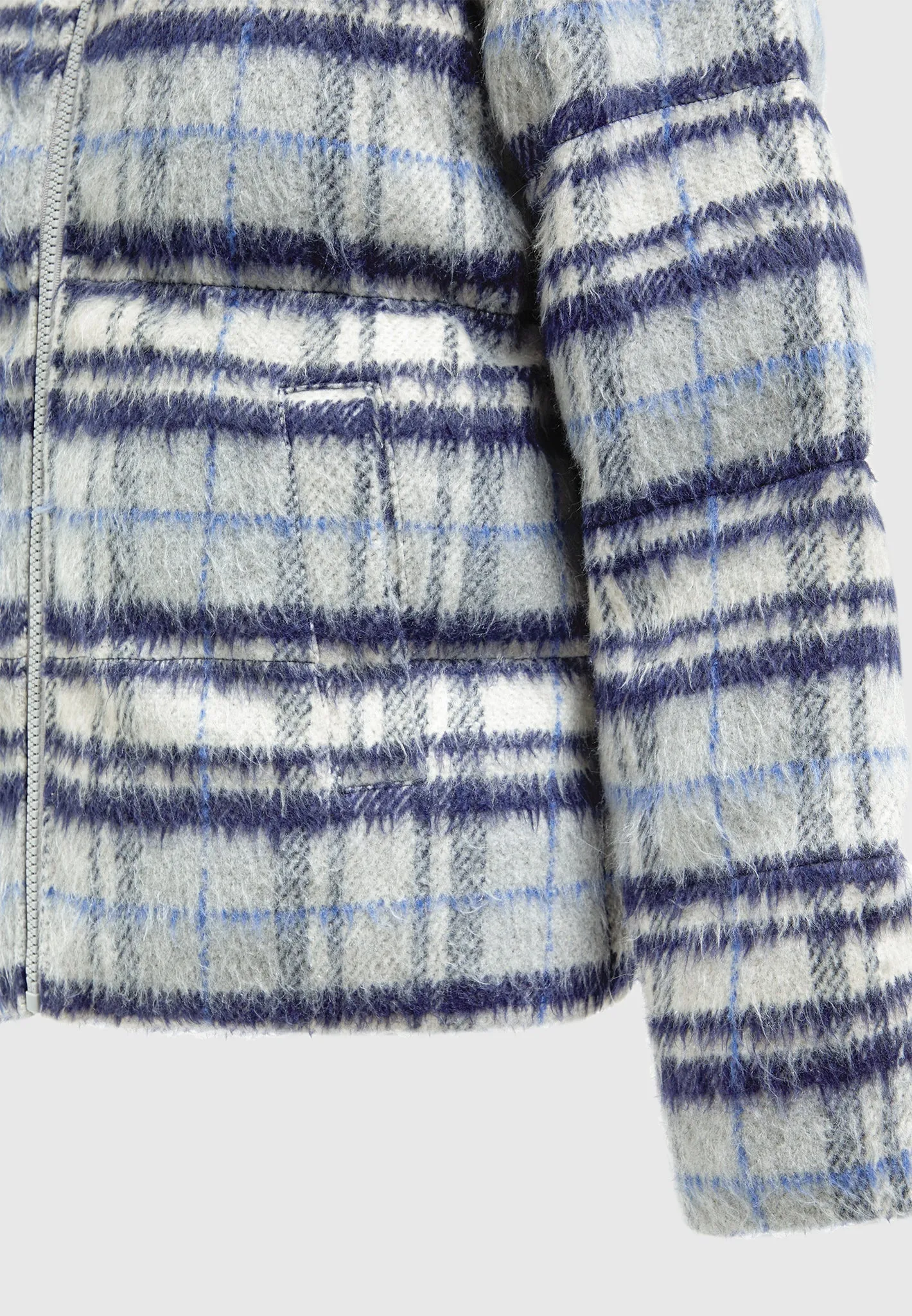 Brushed Check Puffer Jacket - Blue