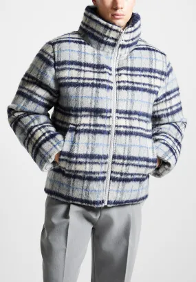 Brushed Check Puffer Jacket - Blue