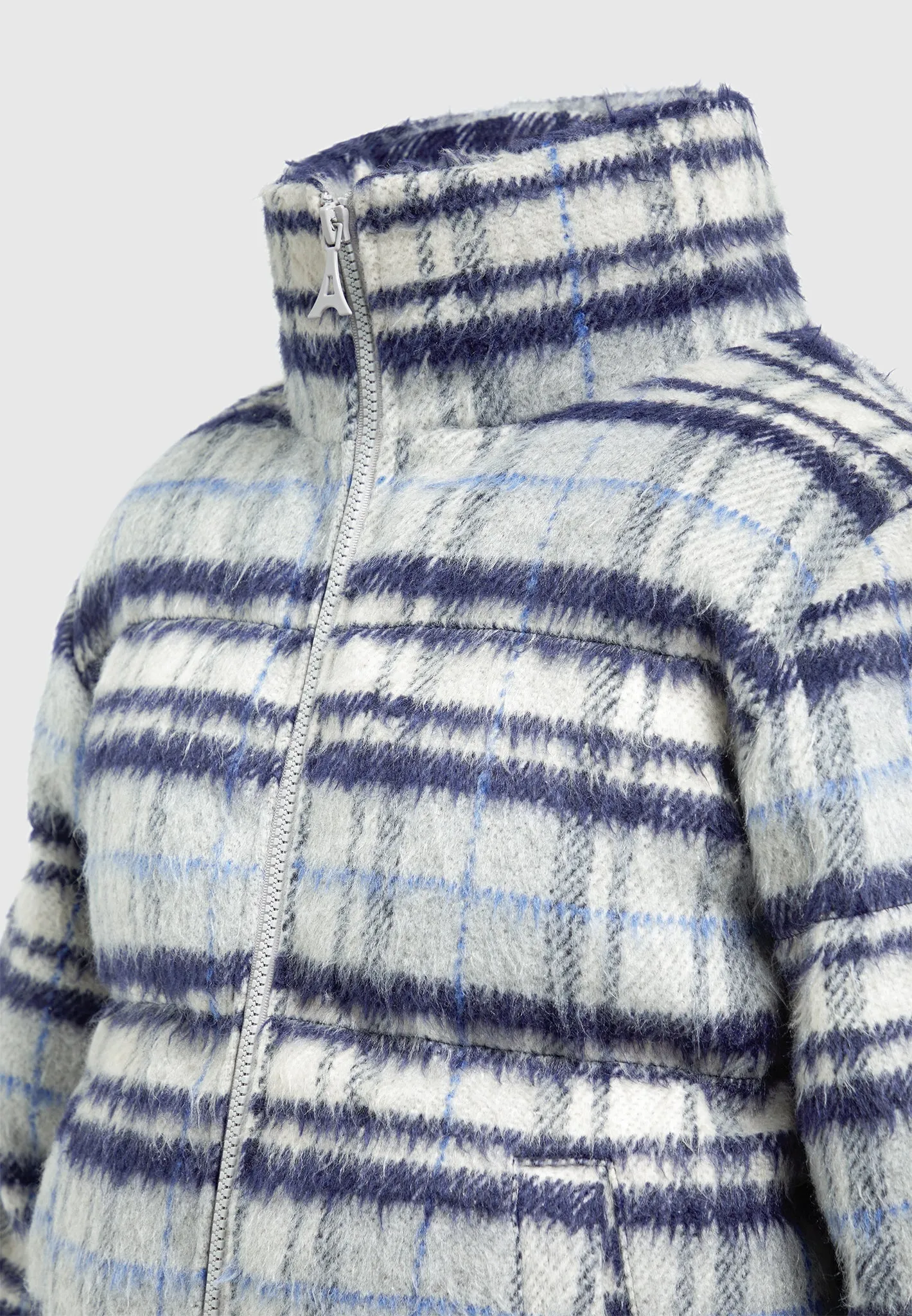 Brushed Check Puffer Jacket - Blue