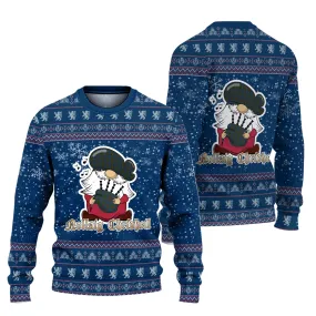 Buchanan Hunting Clan Christmas Family Ugly Sweater with Funny Gnome Playing Bagpipes