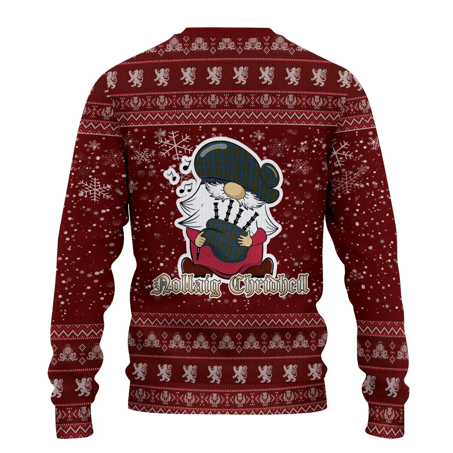 Buchanan Hunting Clan Christmas Family Ugly Sweater with Funny Gnome Playing Bagpipes