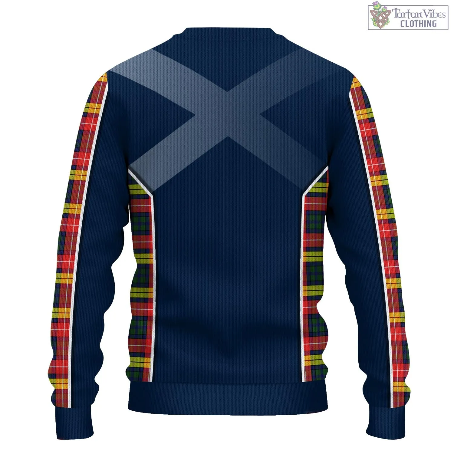 Buchanan Modern Tartan Knitted Sweatshirt with Family Crest and Scottish Thistle Vibes Sport Style