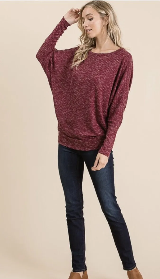 Burgundy Dolman Sleeve Top