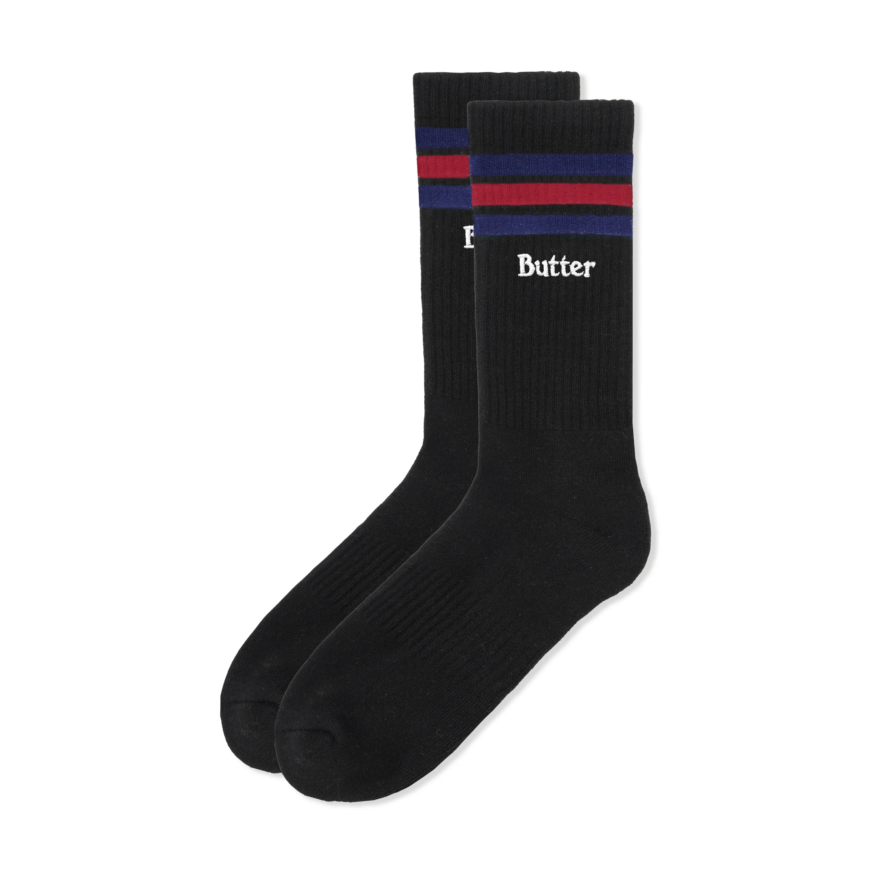 Butter Stripe Socks: Black blue/red/blue