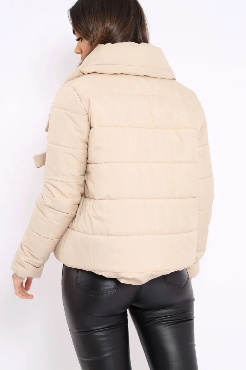 Camel Puffer Jacket with Tie Front - Lolamae