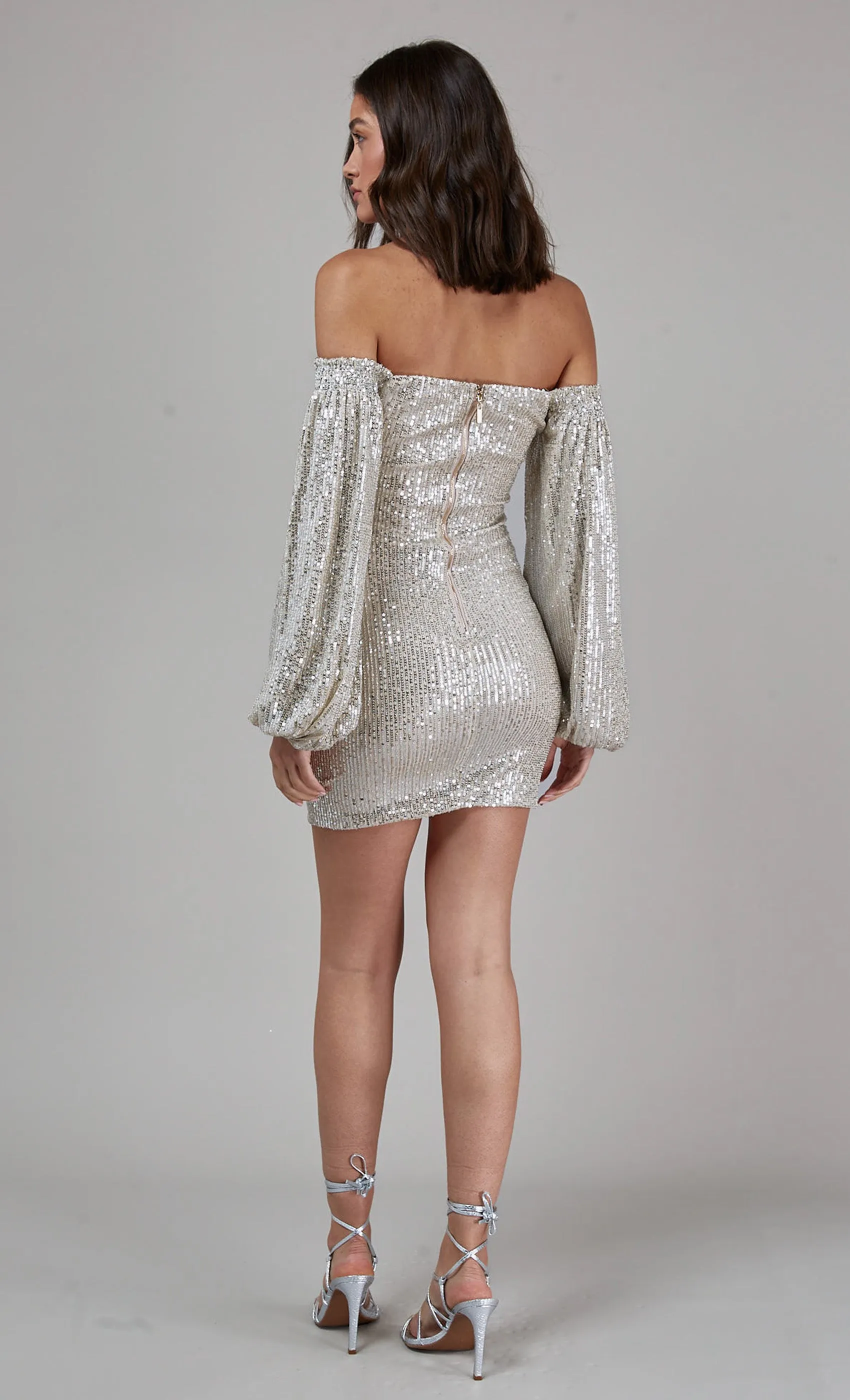 Champagne Sequin Off The Shoulder Dress