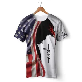 Christian T-Shirt <br> Jesus Christ USA Flag