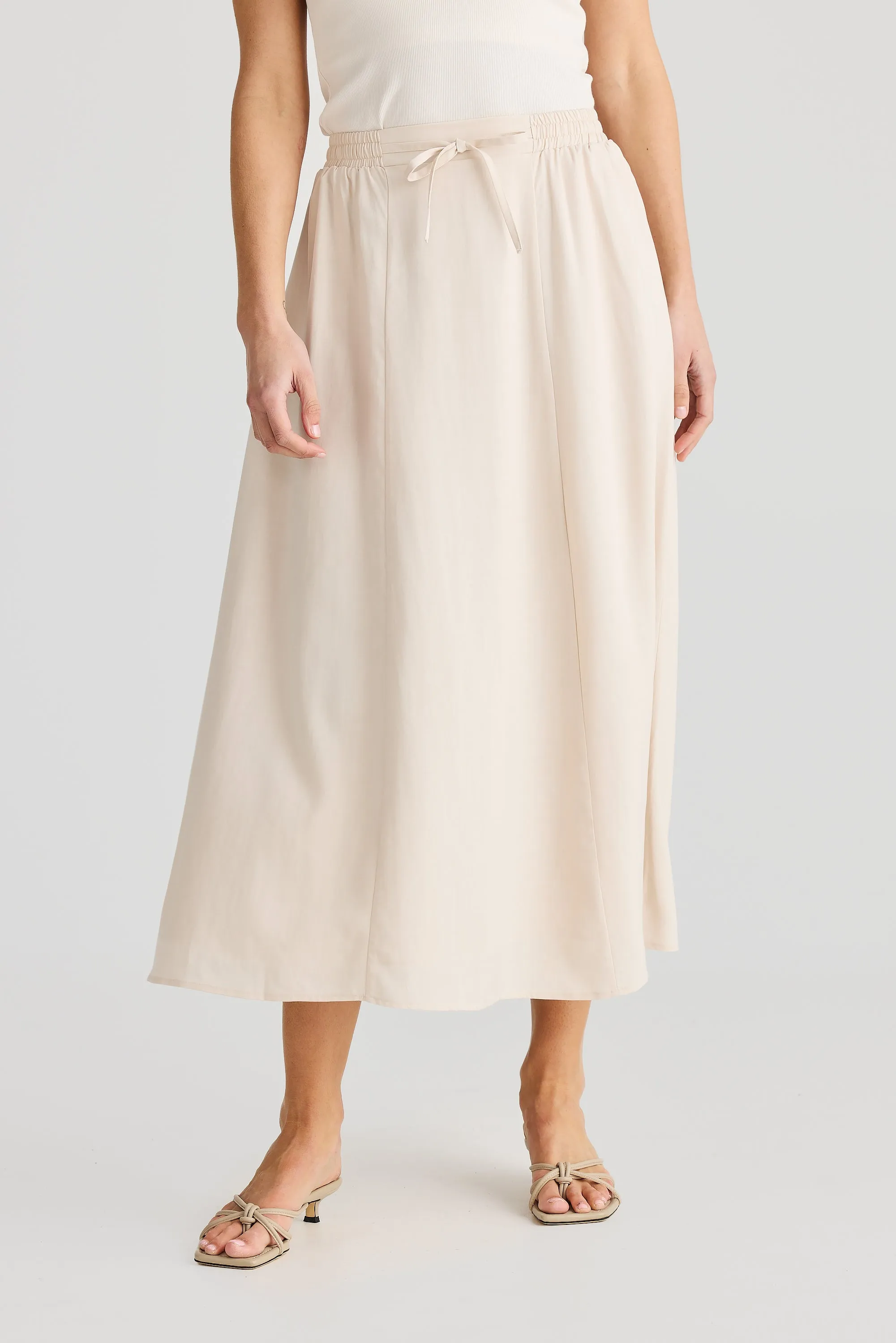 Core Drawstring Midi Skirt - Bone