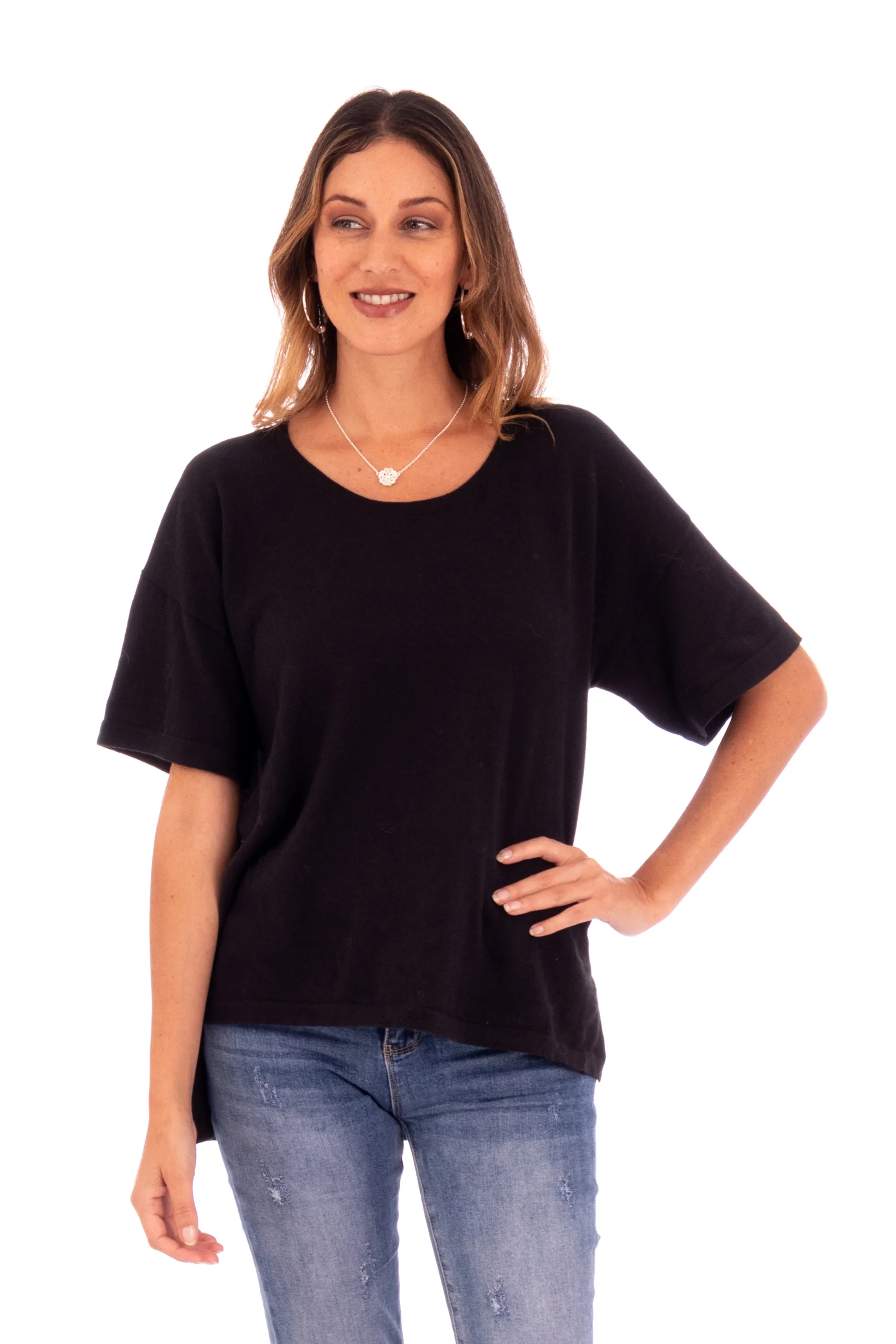 Cotton and Alpaca Blend Black Sweater - Time and Again | NOVICA