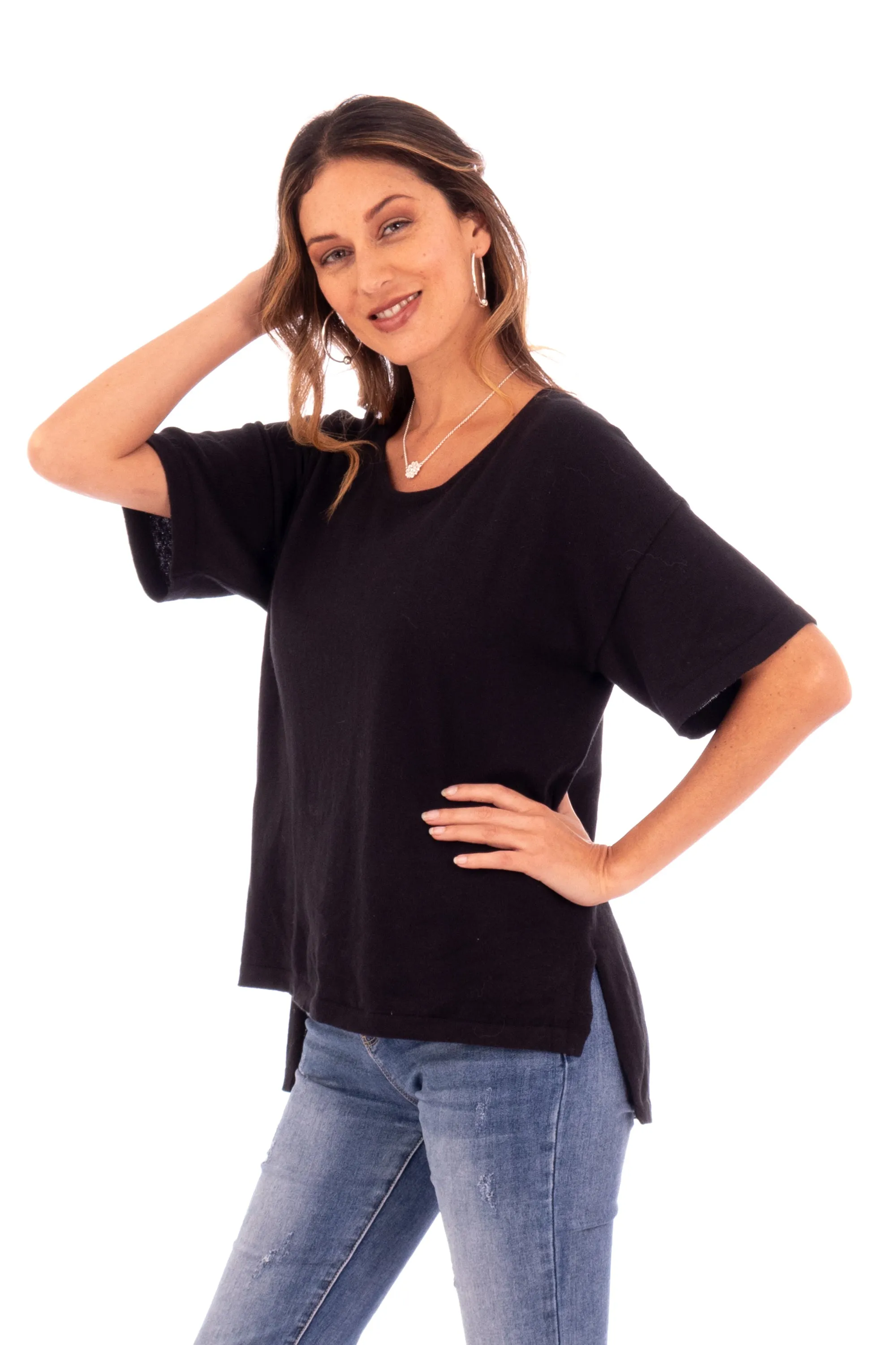 Cotton and Alpaca Blend Black Sweater - Time and Again | NOVICA