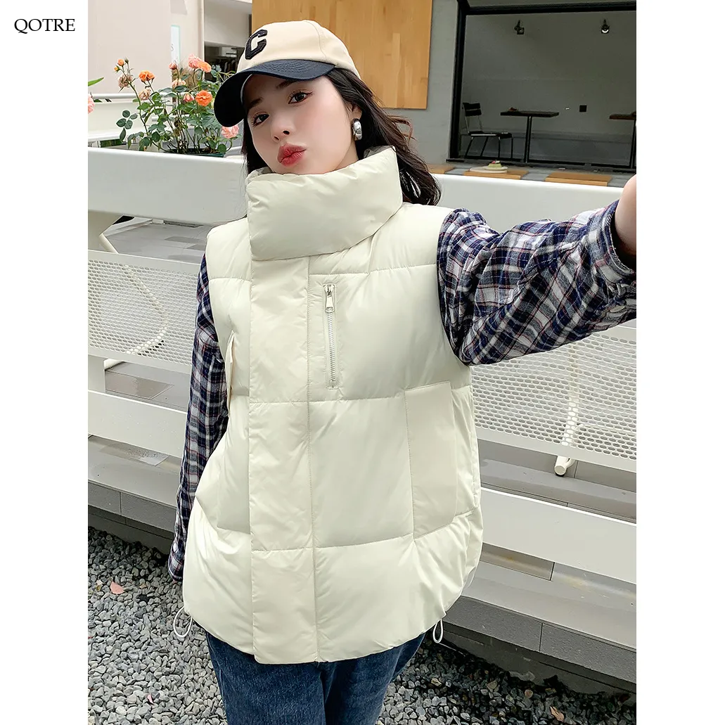 Cotton Stand-Up Collar Cropped Puffer Jacket Vest