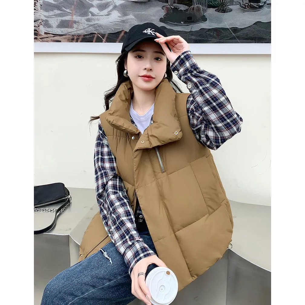 Cotton Stand-Up Collar Cropped Puffer Jacket Vest