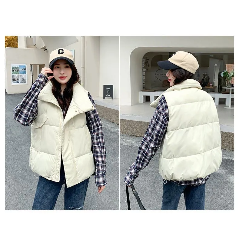 Cotton Stand-Up Collar Cropped Puffer Jacket Vest