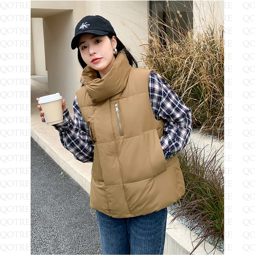 Cotton Stand-Up Collar Cropped Puffer Jacket Vest