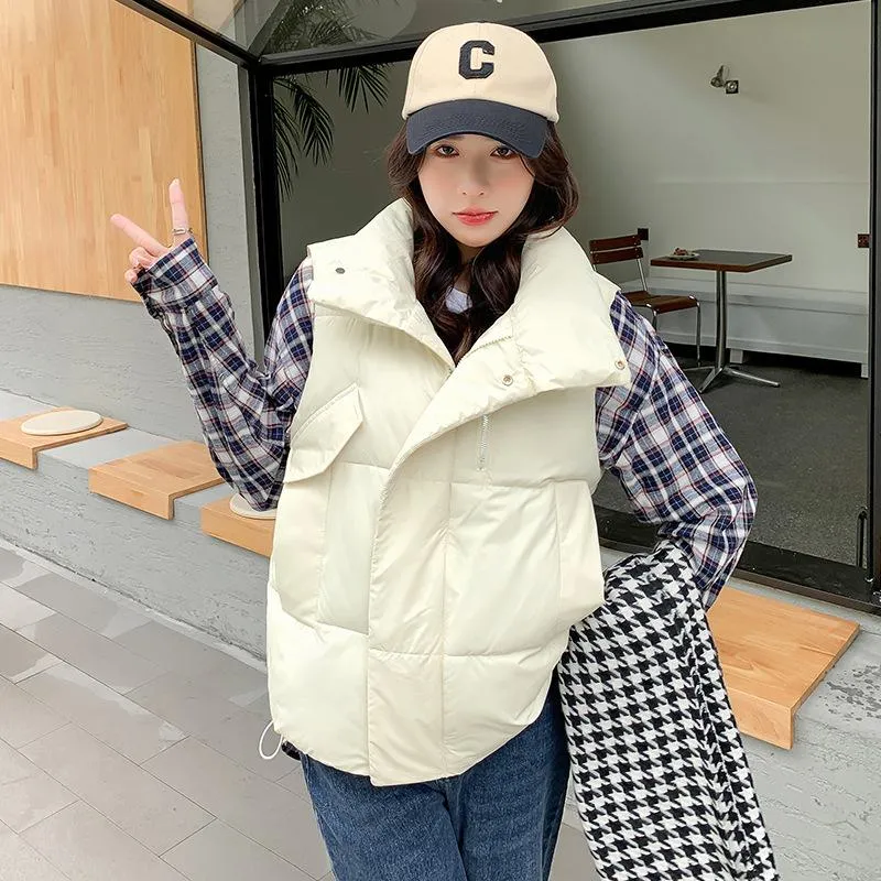 Cotton Stand-Up Collar Cropped Puffer Jacket Vest