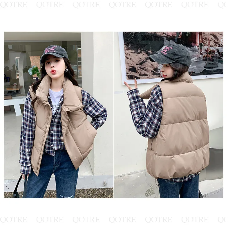 Cotton Stand-Up Collar Cropped Puffer Jacket Vest