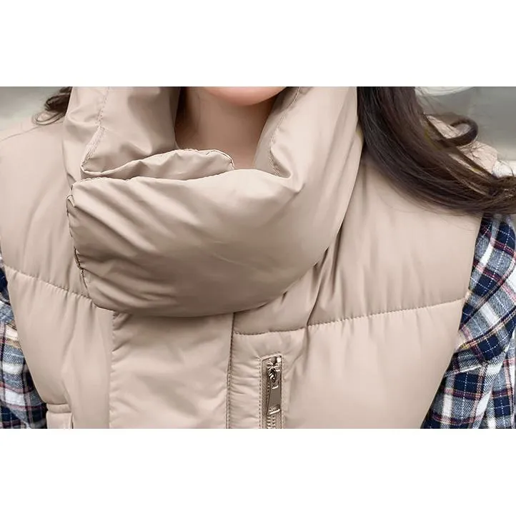 Cotton Stand-Up Collar Cropped Puffer Jacket Vest