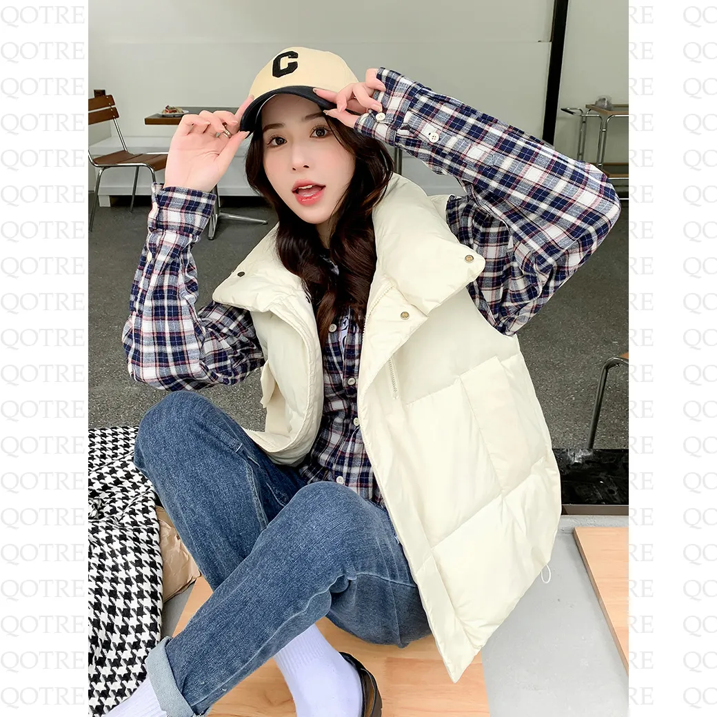 Cotton Stand-Up Collar Cropped Puffer Jacket Vest