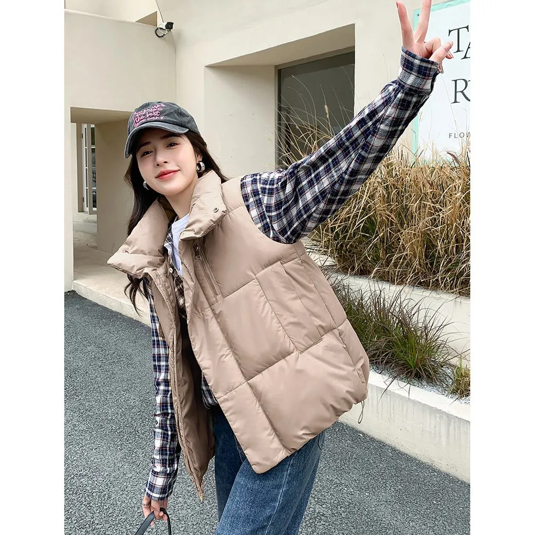 Cotton Stand-Up Collar Cropped Puffer Jacket Vest