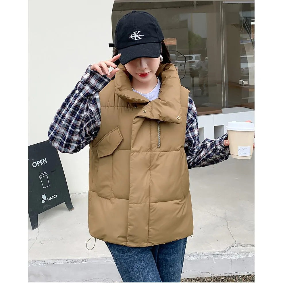 Cotton Stand-Up Collar Cropped Puffer Jacket Vest