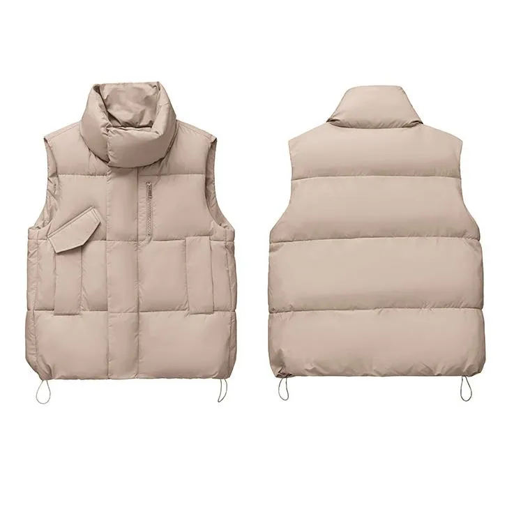 Cotton Stand-Up Collar Cropped Puffer Jacket Vest