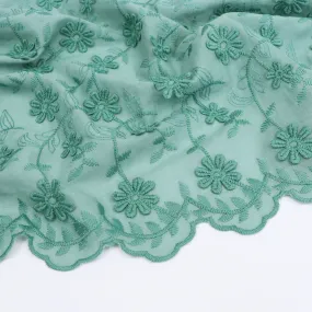 Cotton Voile - Embroidered 3D Flower - Ivy Green - SALE