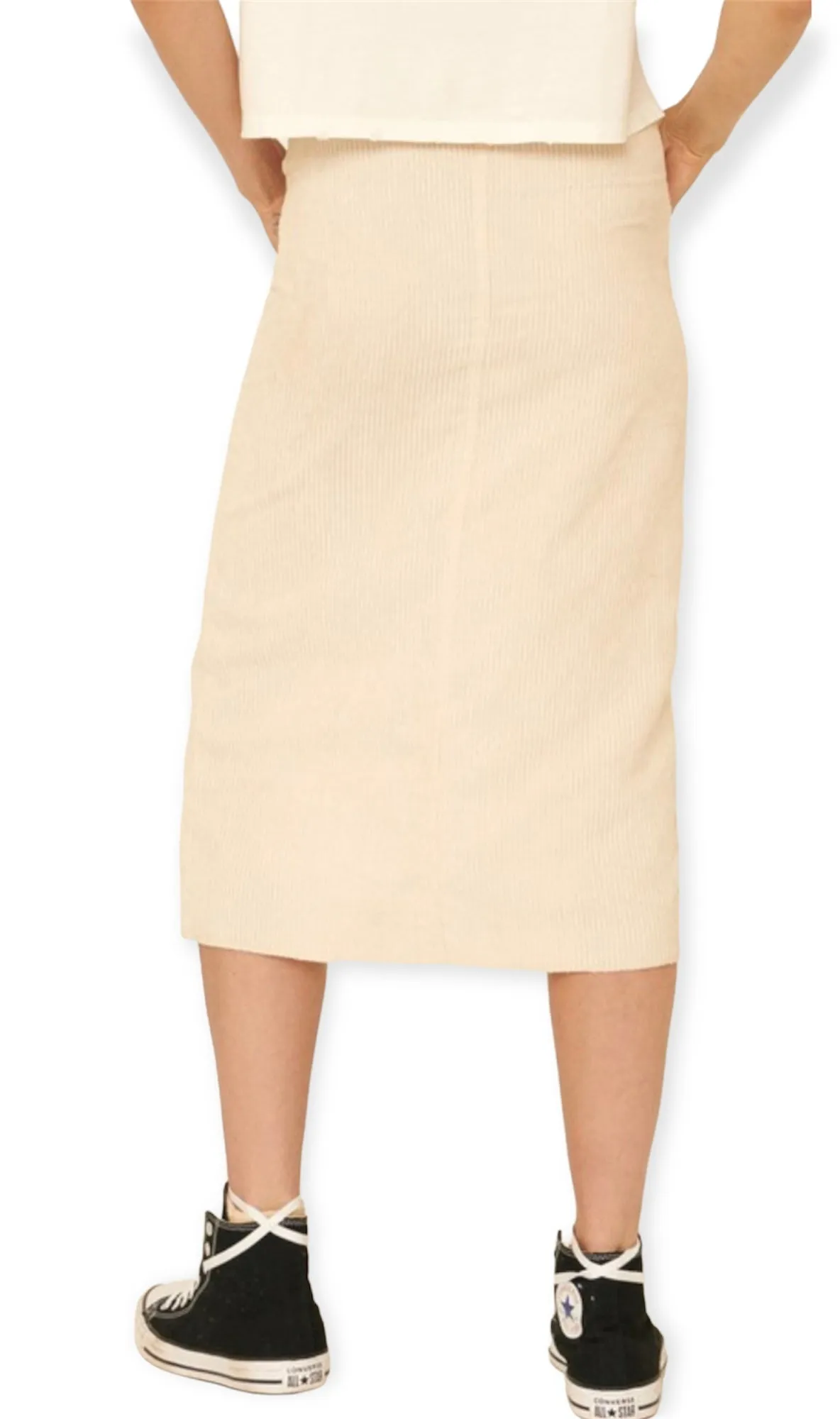 Cream Corduroy Midi Skirt