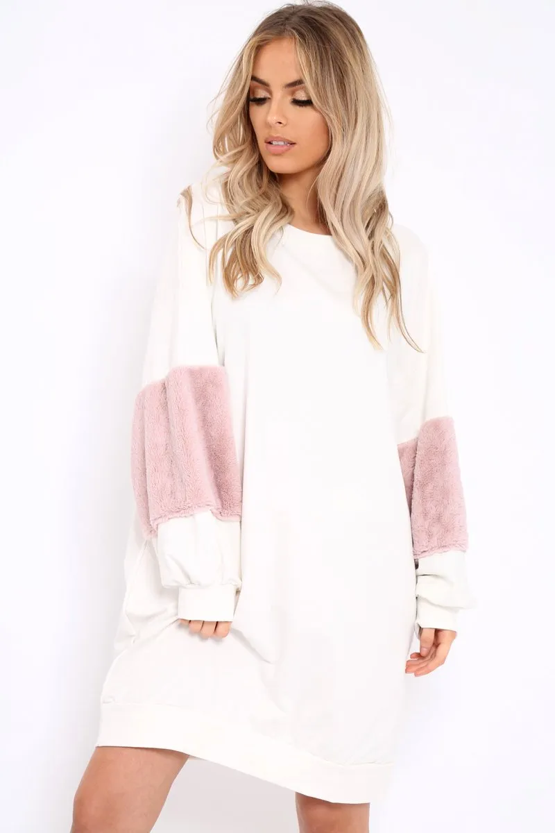 Cream Jumper Dress with Fur Sleeves - Paris