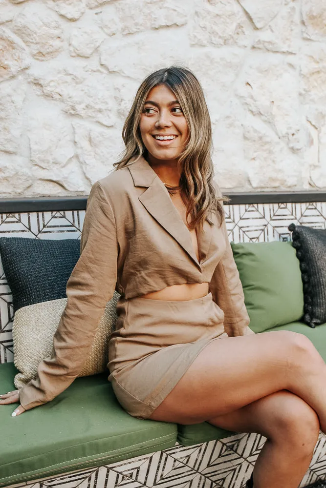 Crop Blazer Jacket Mini Dress - Mocha