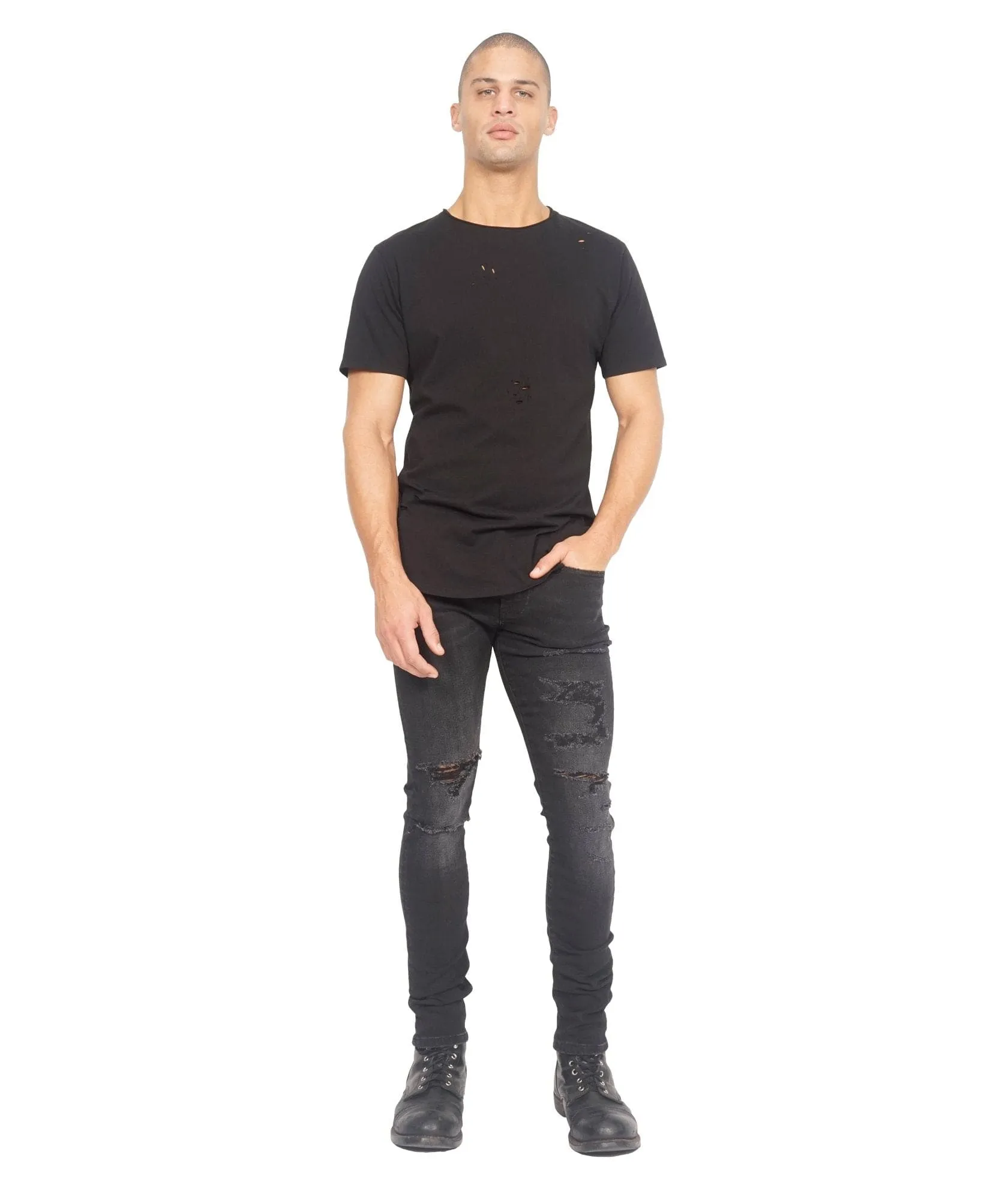 Cult Of Individuality - Super Skinny Jeans (Jet Black) - Cotton Spandex Low Rise