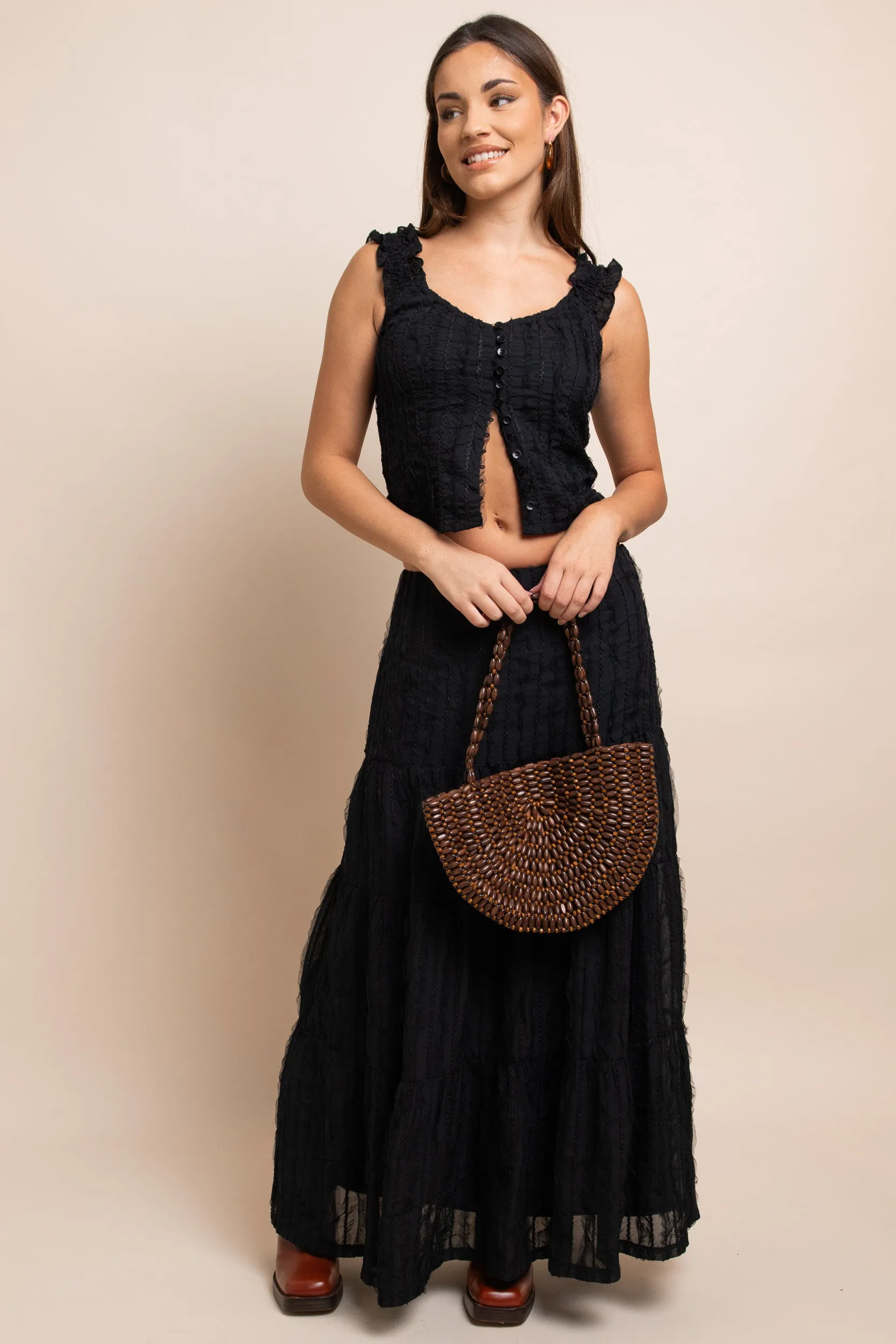 Daisy Street - Black Tiered Maxi Skirt