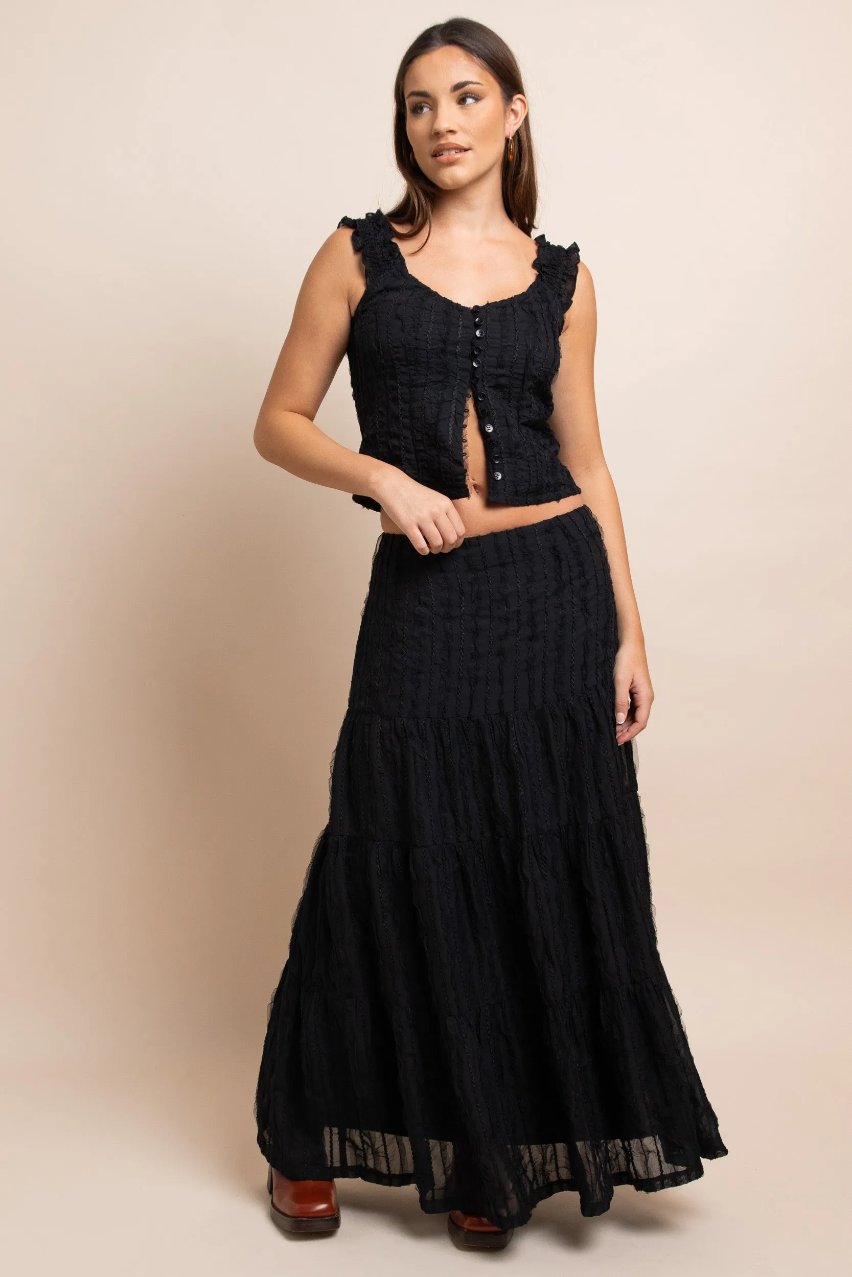 Daisy Street - Black Tiered Maxi Skirt