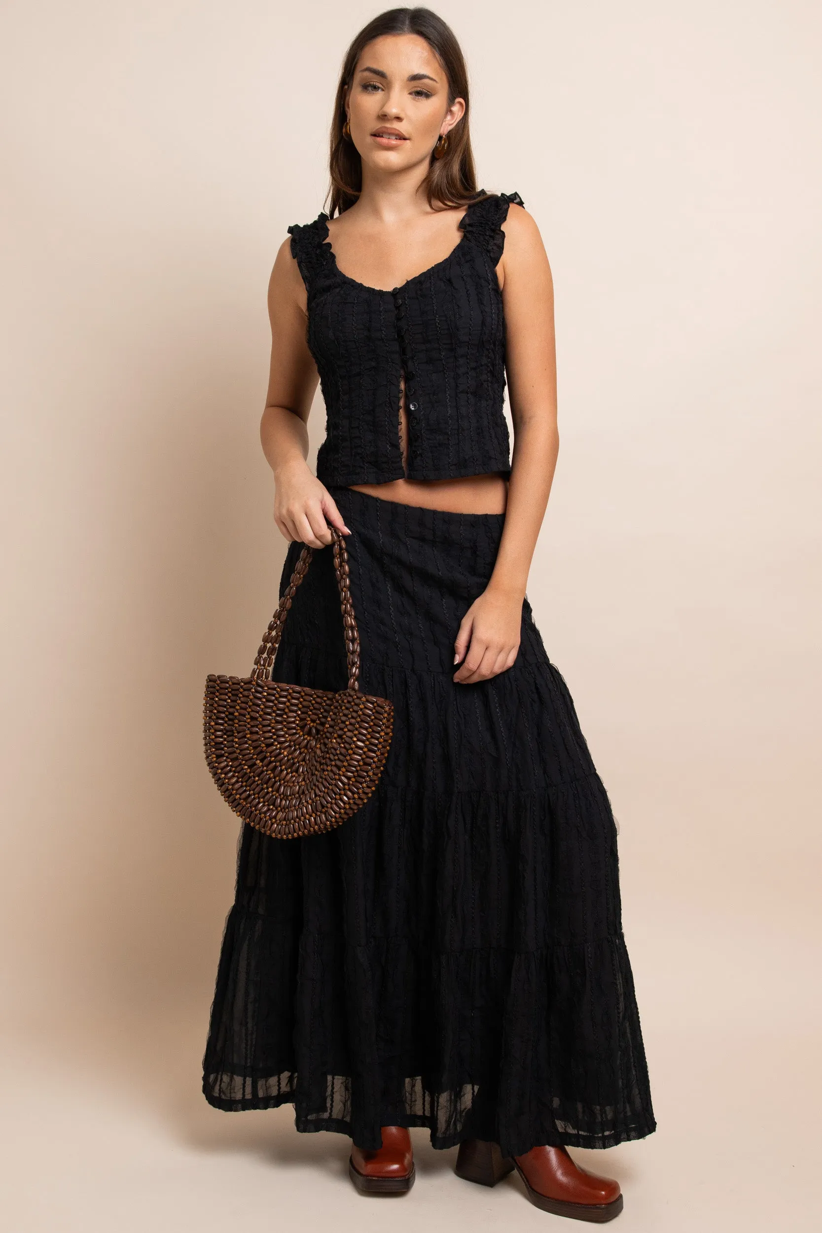 Daisy Street - Black Tiered Maxi Skirt