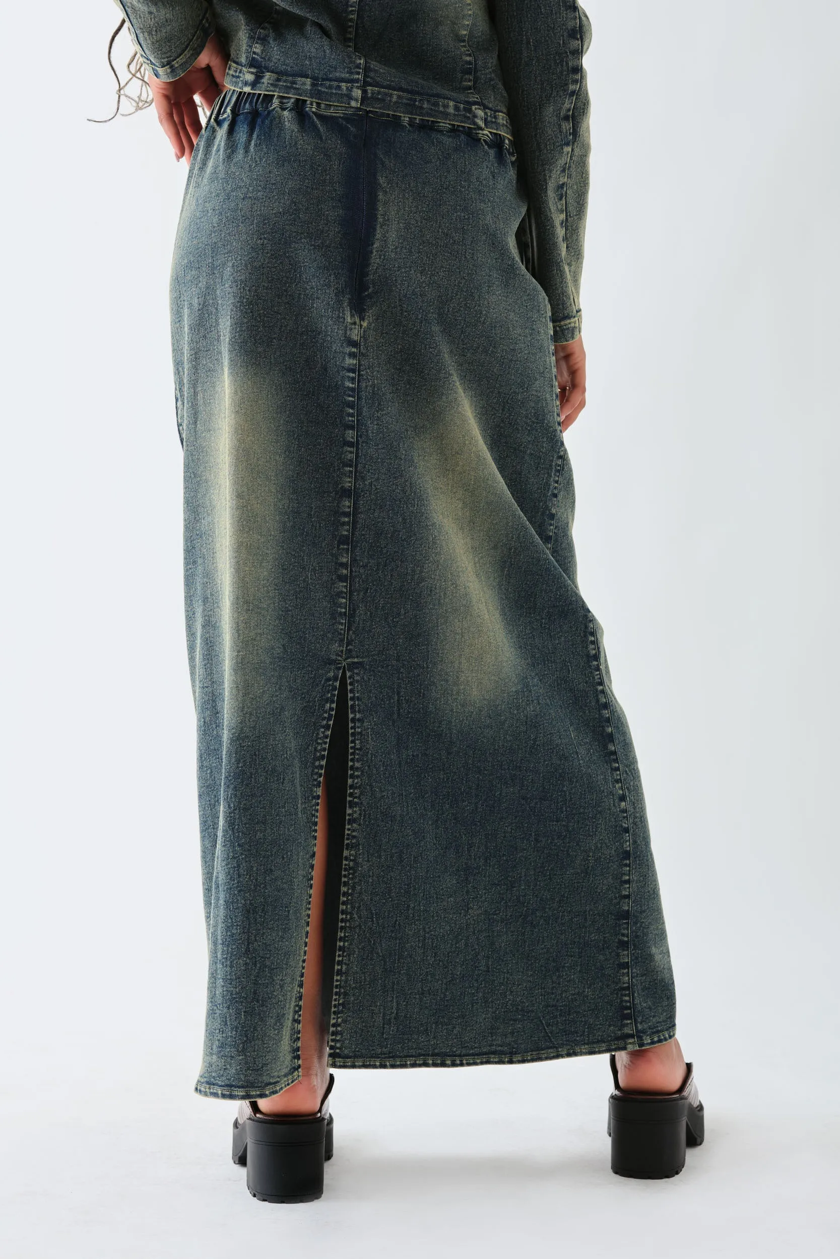 Daisy Street - Blue Acid Wash Denim Cargo Skirt