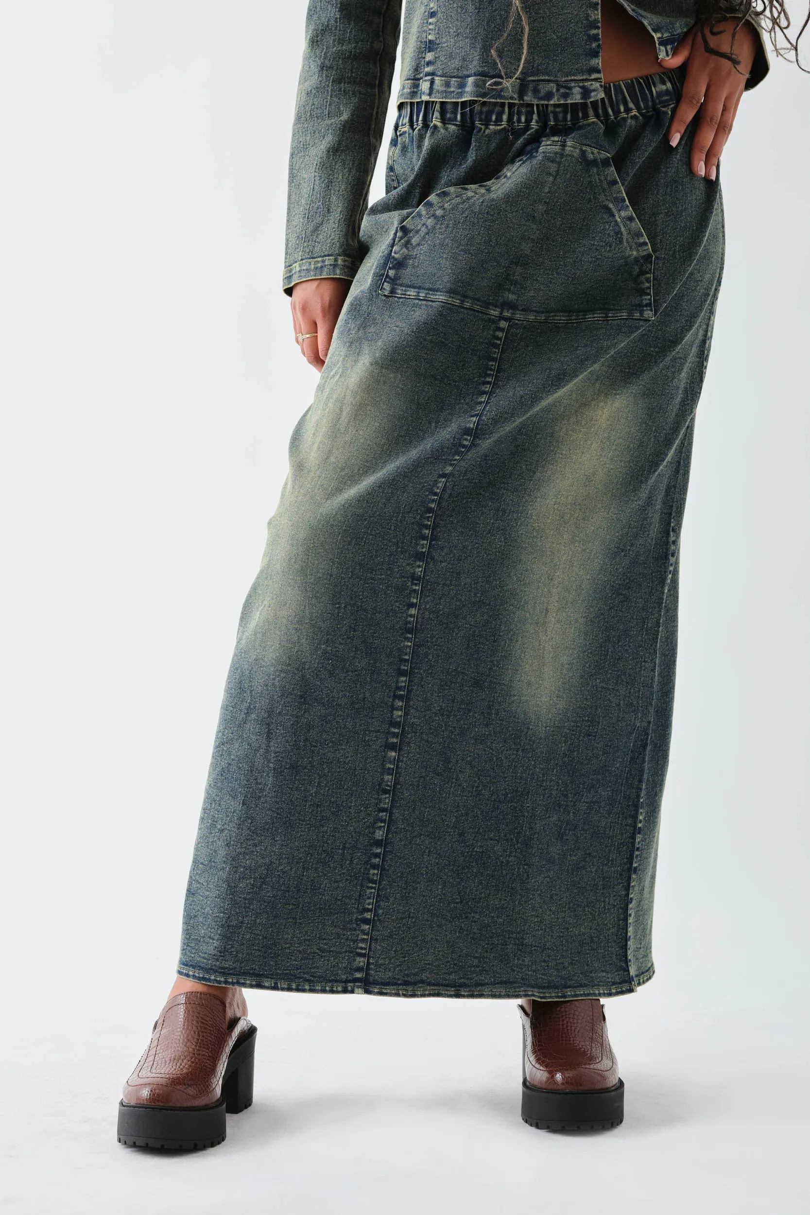 Daisy Street - Blue Acid Wash Denim Cargo Skirt