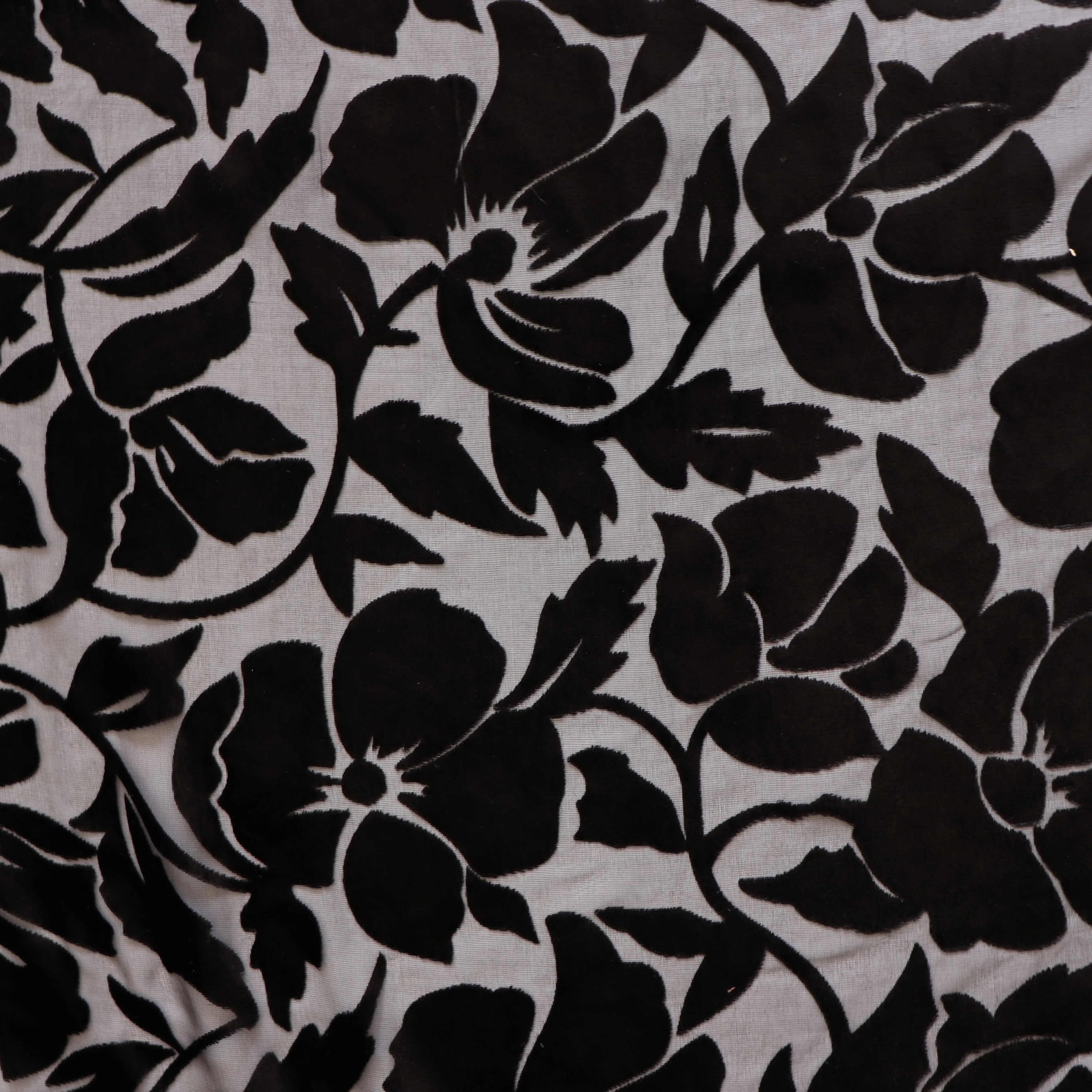 Deadstock Burnout Silk Velvet - Black Flowers - SALE