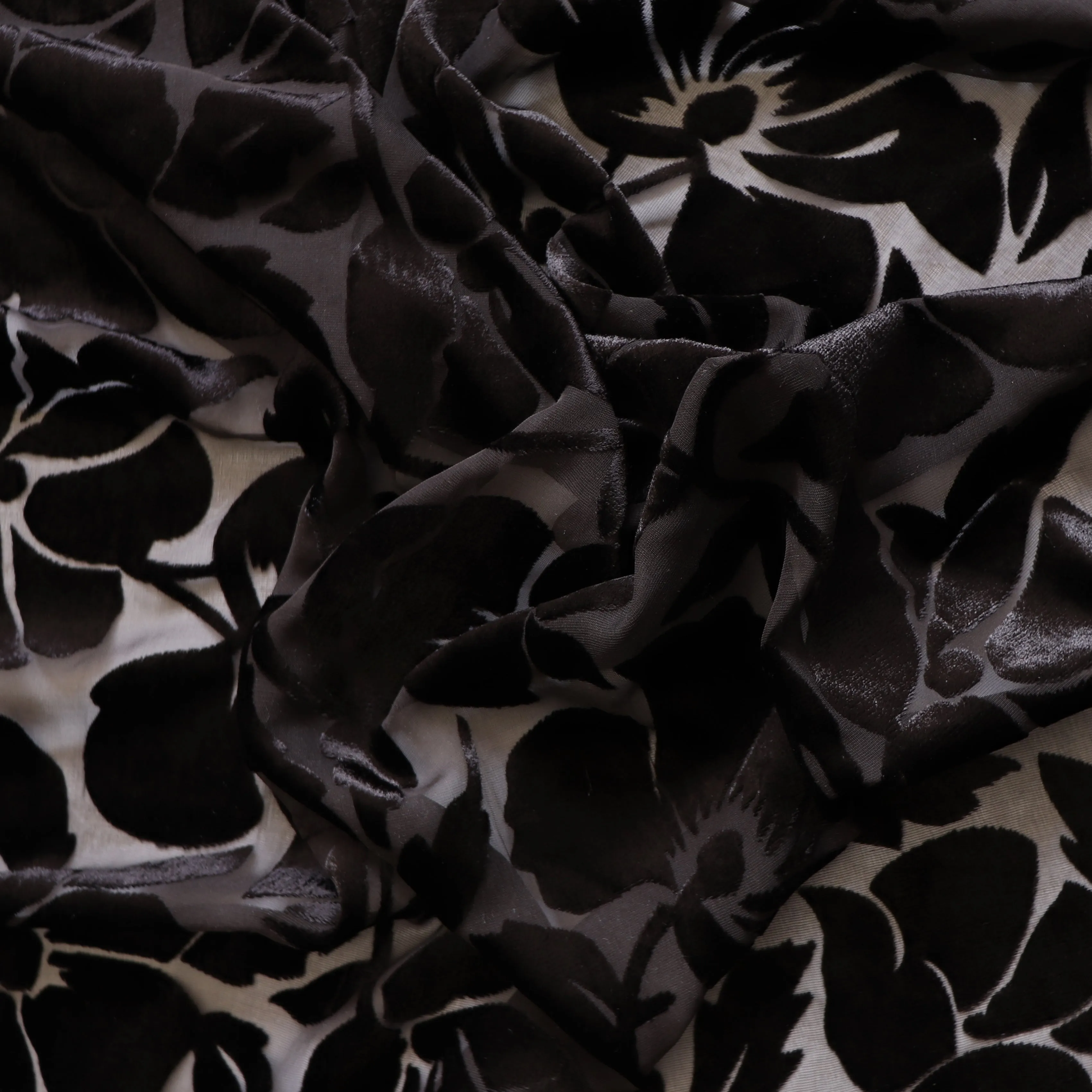 Deadstock Burnout Silk Velvet - Black Flowers - SALE