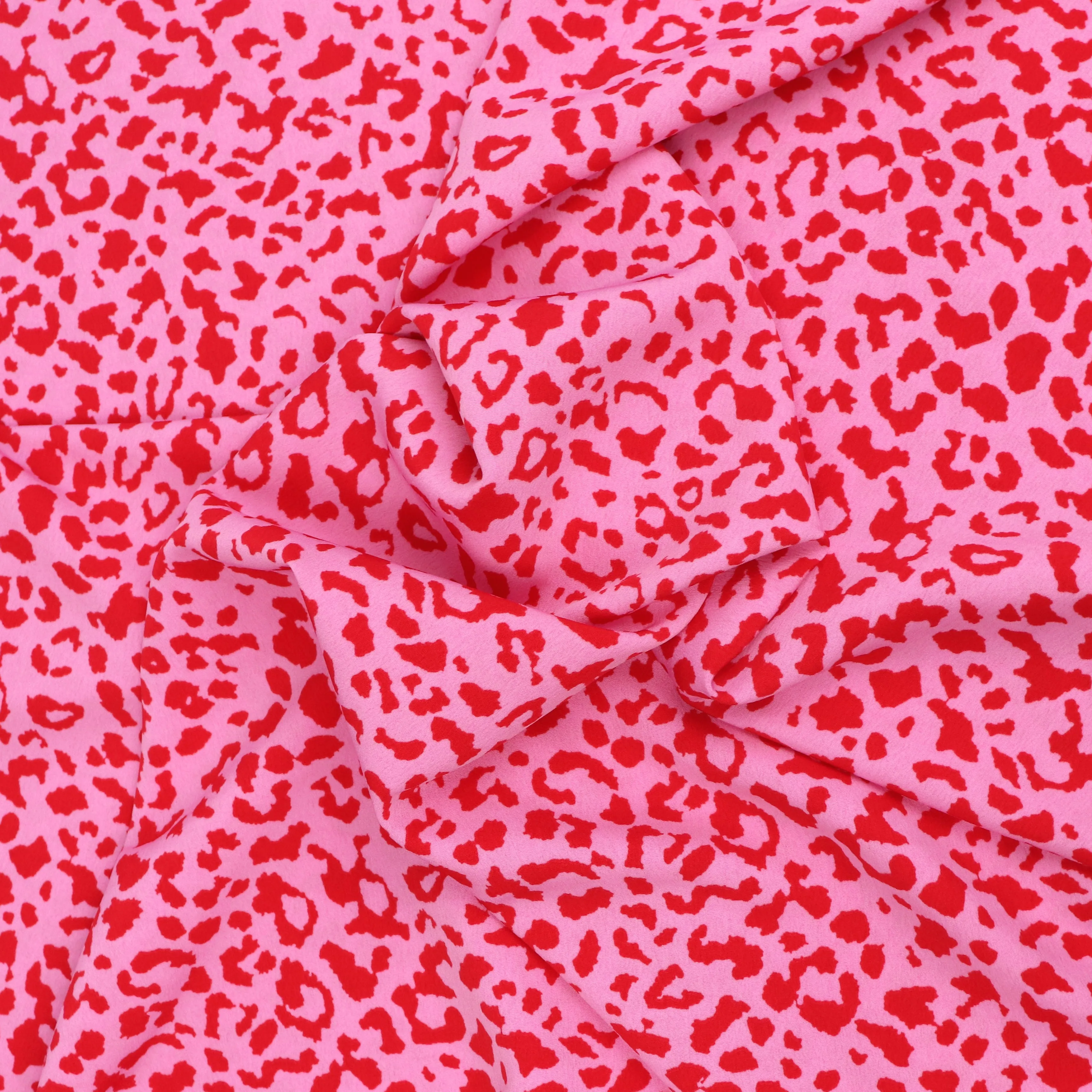 Deadstock Crepe - Pink   Red Leopard